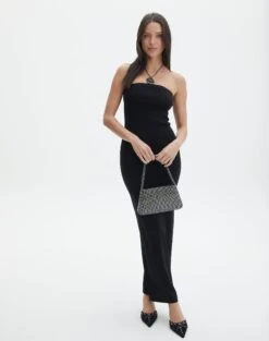 Sculpted Glitter Maxi Dress -Swoon Fashion sangria sparkle strapless slim black full kd117623lur