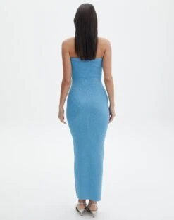 Sculpted Glitter Maxi Dress -Swoon Fashion sangria sparkle strapless slim electric teal back kd117623lur