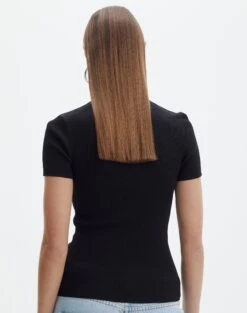 Knit Long Line T-Shirt -Swoon Fashion saphi short sleeve rib tee black back ks119955vn
