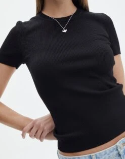 Knit Long Line T-Shirt -Swoon Fashion saphi short sleeve rib tee black imageback ks119955vn