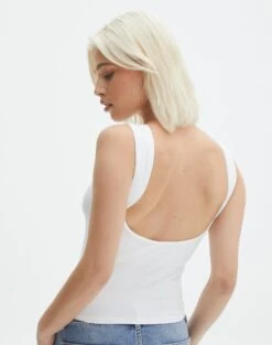 Supersoft Backless Tank Top -Swoon Fashion sayley low back tank white front tv146388pch