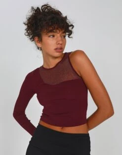 Long Sleeve Cut Out Ribbed Top -Swoon Fashion shae mesh mix one shoulder red chocolate front kl90238vn 2