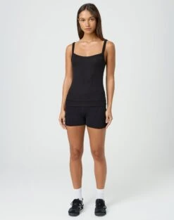 Cotton Longline Sweat Short 40 Cotton Longline Sweat Short -Swoon Fashion sia modal booty shorts black front sw118217mod