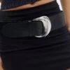 Statement Silver Buckle Belt -Swoon Fashion siesta statement buckle belt blacksilver front be141578pu 1