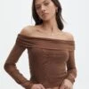 Foldover Off Shoulder Long Sleeve Top -Swoon Fashion sinka off the shoulder mesh top deep umber front tl119588rmsh
