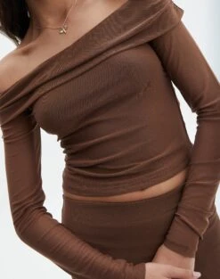 Foldover Off Shoulder Long Sleeve Top -Swoon Fashion sinka off the shoulder mesh top deep umber imageback tl119588rmsh