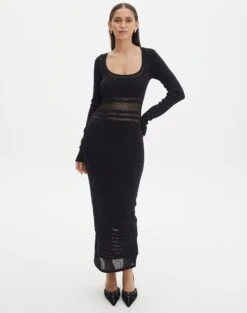 Panelled Knit Long Sleeve Maxi Dress