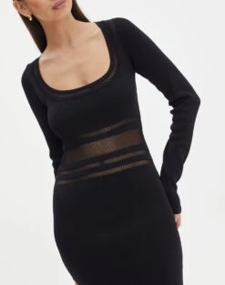 Panelled Knit Long Sleeve Maxi Dress -Swoon Fashion sinny longsleeve panelled maxi black imageback kd111216knt
