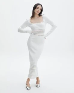 Panelled Knit Long Sleeve Maxi Dress -Swoon Fashion sinny longsleeve panelled maxi milk full kd111216knt