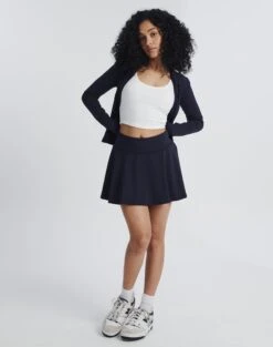 Reversible Cropped Puffer Vest -Swoon Fashion sissonne sporty mini skirt navy blazer front ss102984ss