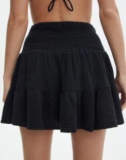 Muslin Tiered Mini Skirt -Swoon Fashion sky shirred muslin skirt black back ss72038mus