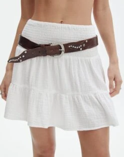 Muslin Tiered Mini Skirt -Swoon Fashion sky shirred muslin skirt white full ss72038mus