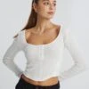 Luxe Lounge Modal Long Sleeve Button Crop Top 2 Luxe Lounge Modal Long Sleeve Button Crop Top -Swoon Fashion sophina scoop neck longsleeve milk front tl90775mod