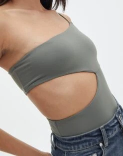 Supersoft One Shoulder Side Cut Out Bodysuit -Swoon Fashion sully peachy bodysuit cypress imageback tb95431pch