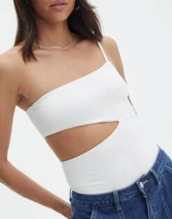 Supersoft One Shoulder Side Cut Out Bodysuit -Swoon Fashion sully peachy bodysuit milk imageback tb95431pch