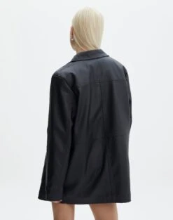 Oversized Faux Leather Double Pocket Shacket -Swoon Fashion sunny pu shacket black back jw73862pu