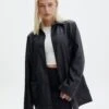 Oversized Faux Leather Double Pocket Shacket -Swoon Fashion sunny pu shacket black front jw73862pu 1