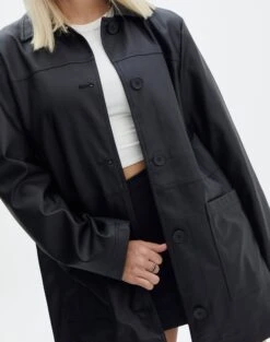Oversized Faux Leather Double Pocket Shacket -Swoon Fashion sunny pu shacket black imageback jw73862pu