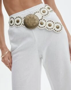 Knit Off The Shoulder Crop Top -Swoon Fashion suri circle belt white front be131016new 3