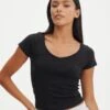 Cropped V Neck Tee -Swoon Fashion susu v neck top black front ts122528rib