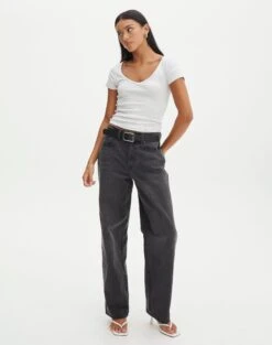 Cropped V Neck Tee -Swoon Fashion susu v neck top snow marle full ts122528rib