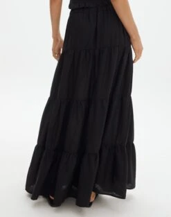 Linen Blend Tiered Maxi Skirt -Swoon Fashion t boppie tiered linen maxi skirt black back sl120340tlv