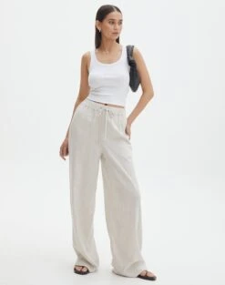 Linen Blend Tailored Pant -Swoon Fashion t co dallas linen pant head in the sandmilk front pw115995tcd