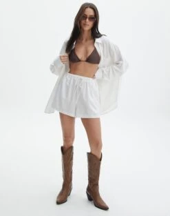 Linen Blend Tie Waist Shorts -Swoon Fashion t co dallas tie waist short white detail sw123546tlv