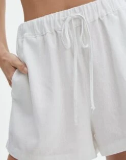 Linen Blend Tie Waist Shorts -Swoon Fashion t co dallas tie waist short white imageback sw123546tlv