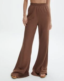 Linen Blend Wide Leg Pants -Swoon Fashion t co dizzy flared pant deep umber full pw118952tlv