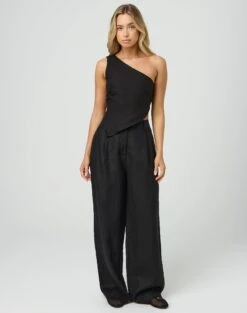 Linen Blend Pants 40 Linen Blend Pants -Swoon Fashion t co harley tailored linen pant black front pw120209tlin