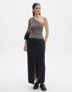 One Shoulder Split Side Knit Top -Swoon Fashion t co mango one shoulder knit cypress full kv55101tknt