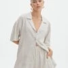 Short Sleeve Linen Blend Shirt -Swoon Fashion t dizzy slit oversized shirt head in the sandmilk front bs118684tcd 1
