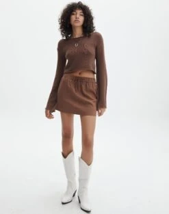 Linen Blend Mini Skirt -Swoon Fashion t mila tie waist mini skirt deep umber front ss116071tlv 1