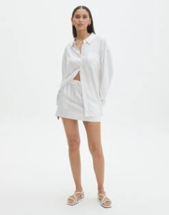 Linen Blend Mini Skirt -Swoon Fashion t mila tie waist mini skirt white detail ss116071tlv