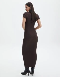 V Neck Collared Wide Rib Knit Dress -Swoon Fashion t von v neck ss maxi irish coffee back kd103987tknt