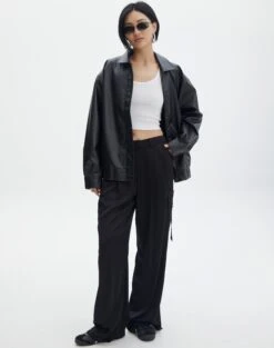 Print Mesh Lettuce Trim Cropped Cami -Swoon Fashion tally wide leg satin cargo black front pw89476sat