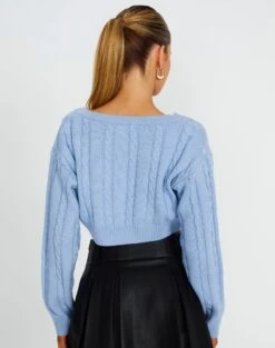 Cropped Cable Knit V Neck Jumper -Swoon Fashion tartt cable v neck crop monday blues back kl78966ca