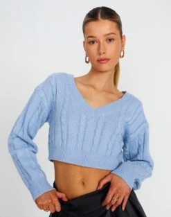 Fluffy Long Sleeve Button Up Top -Swoon Fashion tartt cable v neck crop monday blues front kl78966ca 9