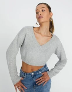 Off The Shoulder Crop Top -Swoon Fashion tartt v neck crop pale grey marle front kl78966knt 2