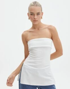 Cotton Button Up Shirt -Swoon Fashion tatiana fold down side zip tube top milk front bv124397pln 1