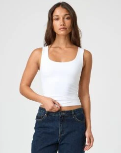 Ringspun Low Rise Denim Skirt -Swoon Fashion tommy tank top white front tv124269pch