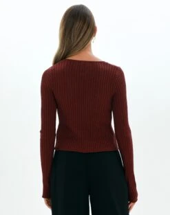 Double Tie Front Ribbed Knit Top -Swoon Fashion tracy textured tie knit red chocolate back kc90452knt