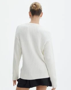 V-Neck Full Length Knit Jumper 24 V-Neck Full Length Knit Jumper -Swoon Fashion val v neck milk back kl124131ca