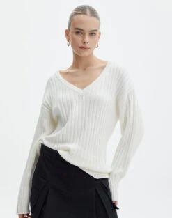 V-Neck Full Length Knit Jumper