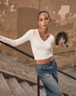 Funnel Neck Long Sleeve Crop Knit -Swoon Fashion vance v neck milk front kl79068vn 3