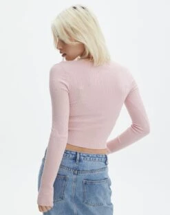 Ribbed V Neck Long Sleeve Knit -Swoon Fashion vance v neck rose and thorne back kl79068vn