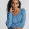 V-Neck Long Sleeve Knit Jumper -Swoon Fashion vester v neck knit blue yonder front kl94441slb