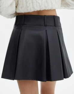 Faux Leather Pleated Mini Skirt -Swoon Fashion violet pleated pu mini skirt black back ss102476pu