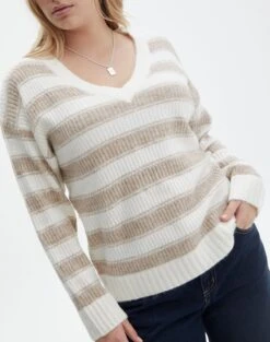 Print Knit V Neck Jumper -Swoon Fashion vivi v neck jumper rib stripe imageback kl78867rjac